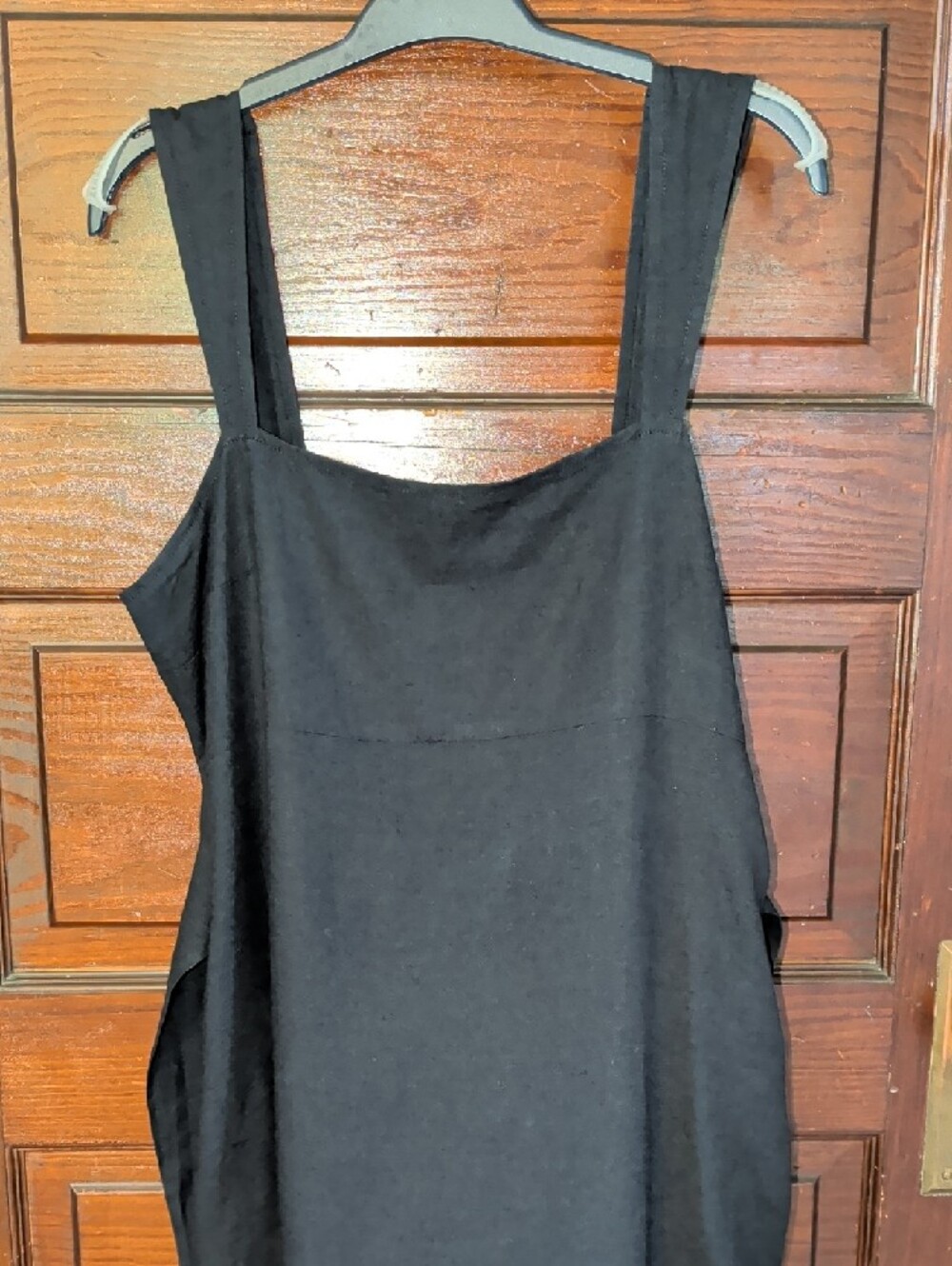Linen Black Square-Neck Midi Milk Maid Dress Pockets Smocked Bow Pilcro L - Picture 3 of 12